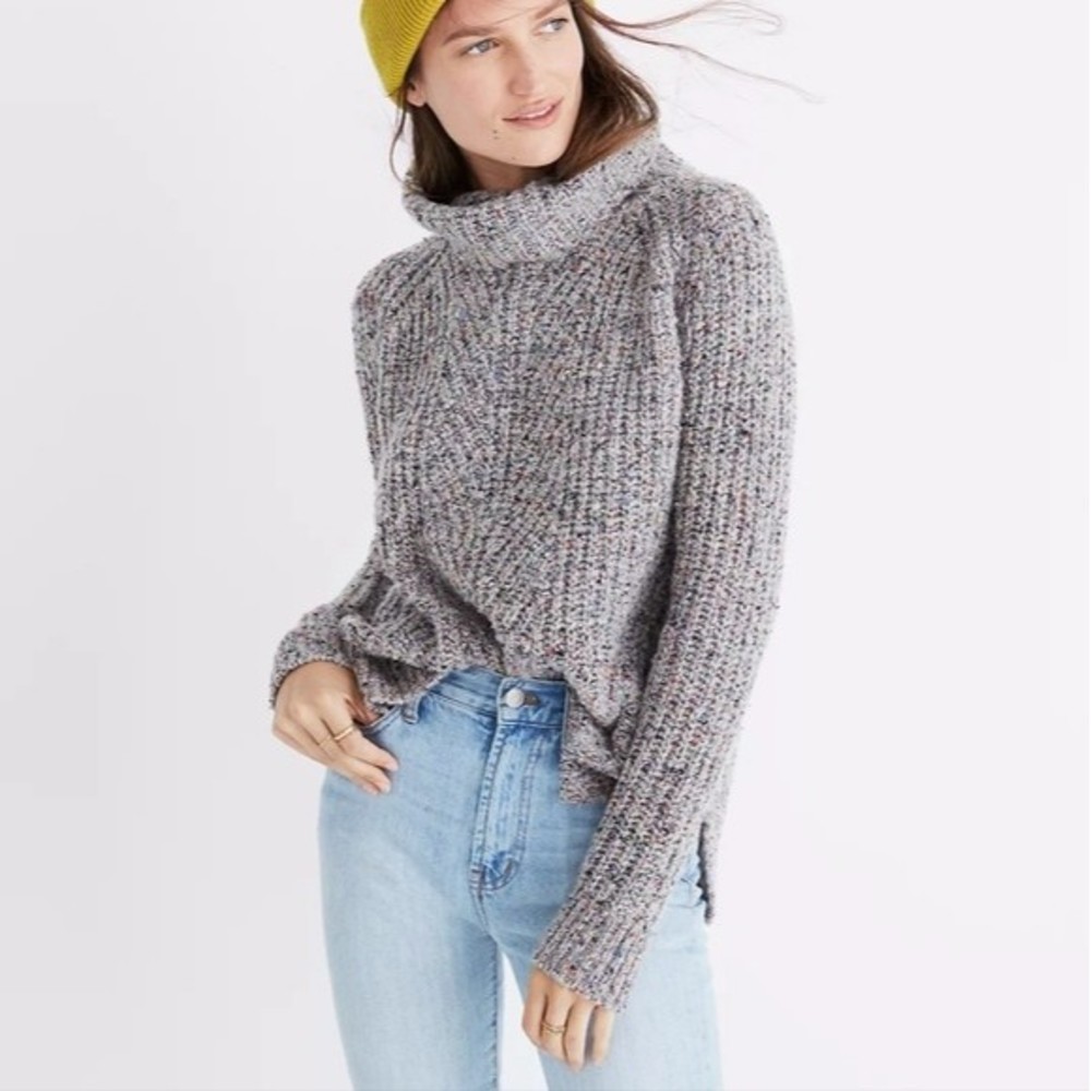 Madewell Colorfleck Ribbed Knit Turtleneck Cozy Pullover Sweater Cardigan XXS